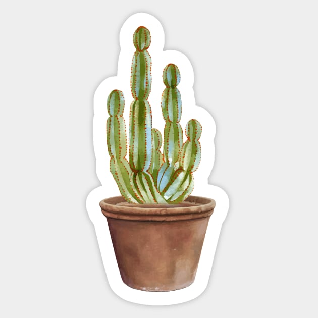 Hand painted Watercolor Cactus in Terracotta pot Sticker by SouthPrints